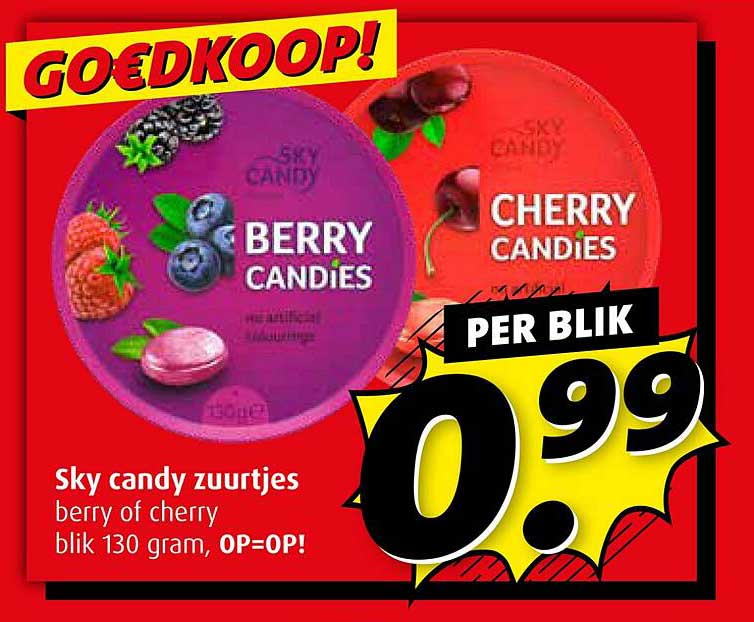 Sky candy zuurtjes berry of cherry blijk 130 gram, OP=OP!