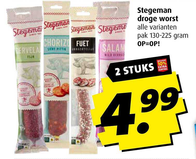Stegeman droge worst alle varianten pak 130-225 gram OP=OP!