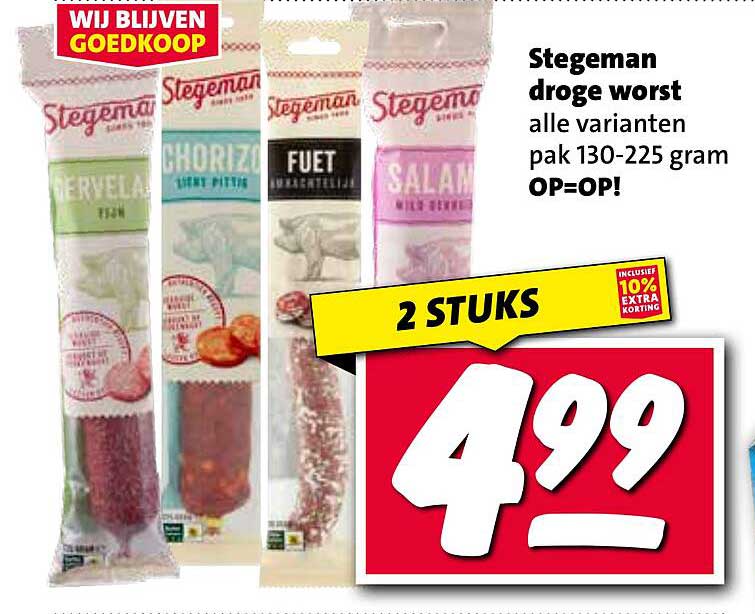 Stegeman droge worst alle varianten pak 130-225 gram OP=OP!