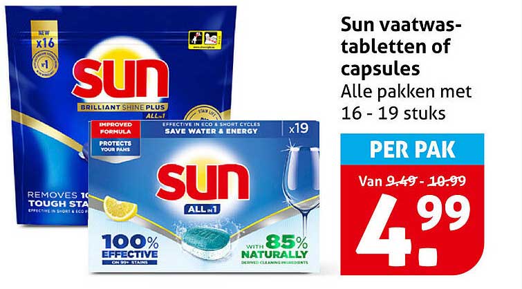 Sun vaatwastabletten of capsules