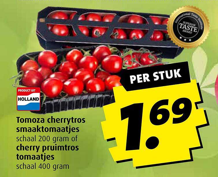 Tomoza cherrytros smaaktomaatjes schaal 200 gram of cherry pruimtros tomaatjes schaal 400 gram