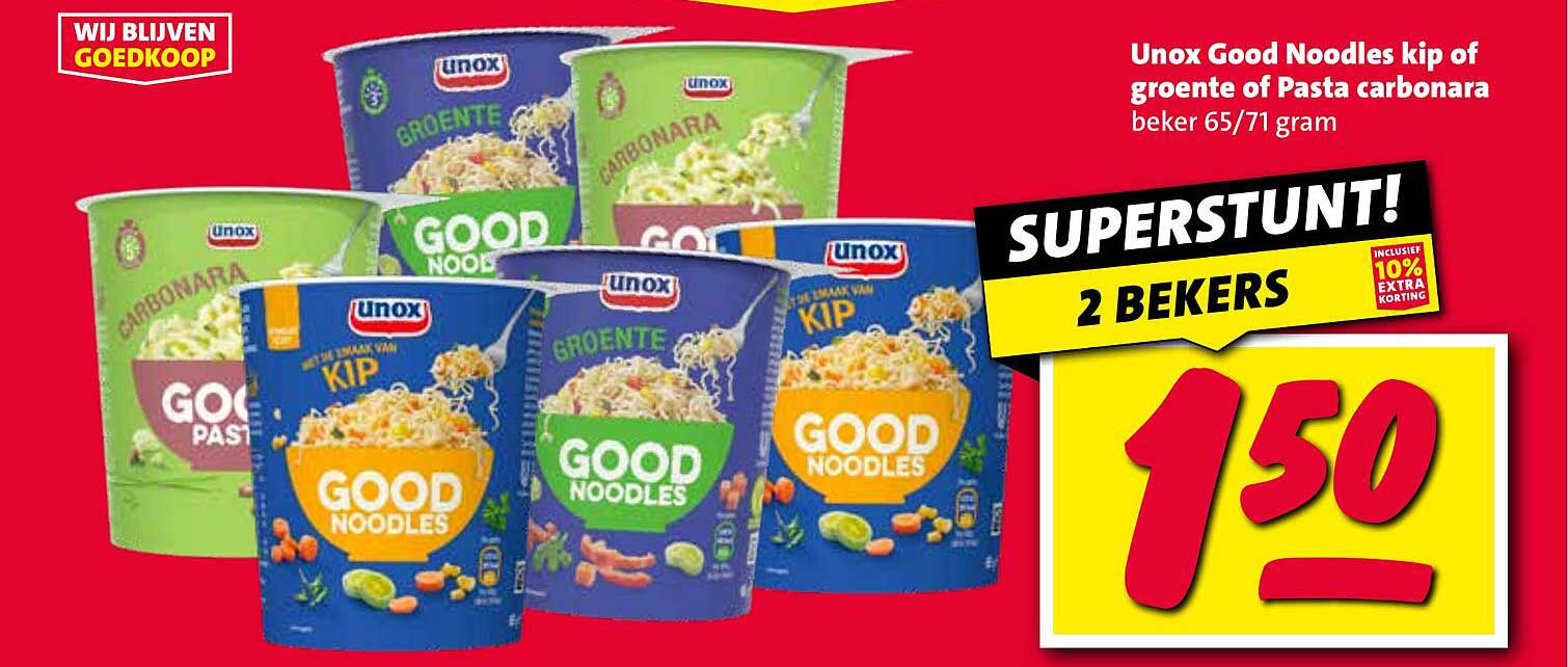 Unox Good Noodles kip of groente of Pasta carbonara