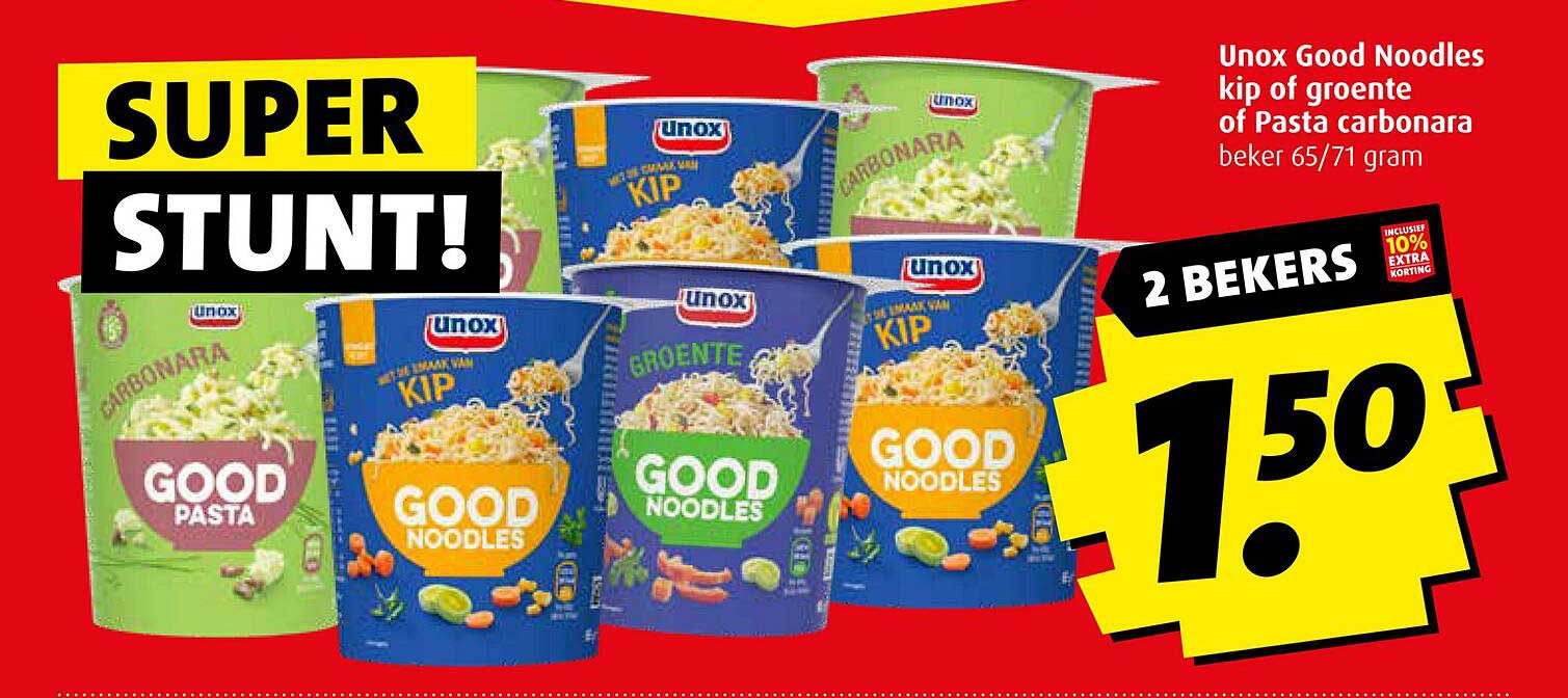 Unox Good Noodles kip of groente of Pasta carbonara beker 65/71 gram
