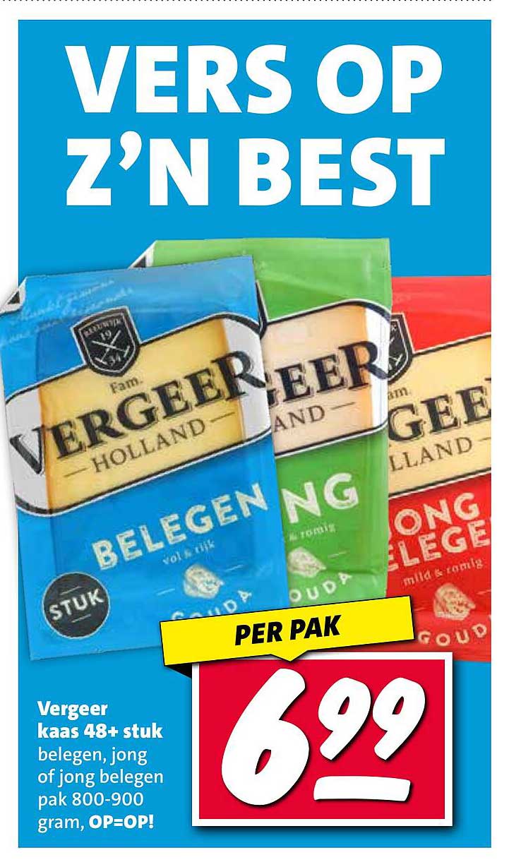 Vergeer kaas 48+ stuk belegen, jong of jong belegen pak 800-900 gram, OP=OP!