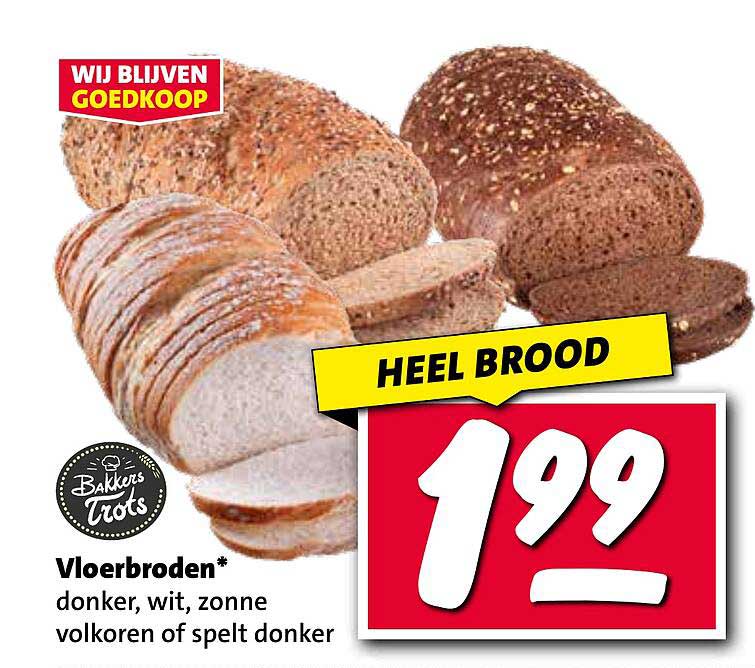 Vloerbroden* donker, wit, zonnevolloren of spelt donker