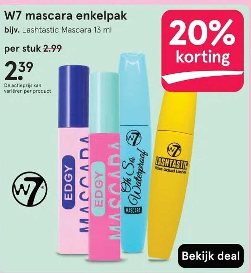 W7 mascara enkelpak bijv. Lashtastic Mascara 13 ml