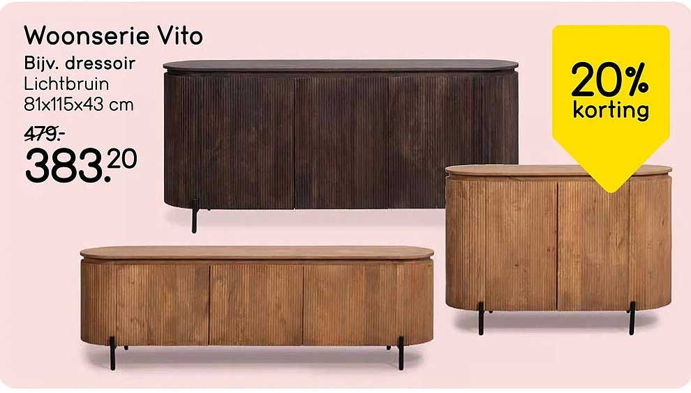 Woonserie Vito Bijv. dressior Lichtbruin 81x115x43 cm