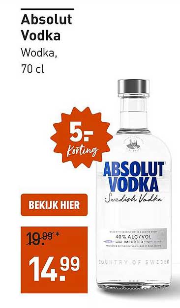 Absolut Vodka Wodka, 70 cl 5,- korting