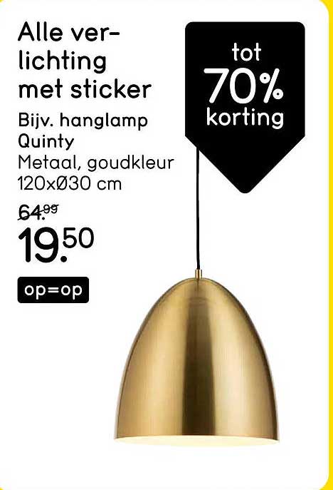 Alle verlichting met sticker Bijv. hanglamp Quinty Metaal, goudkleur 120xØ30 cm tot 70% korting op=op
