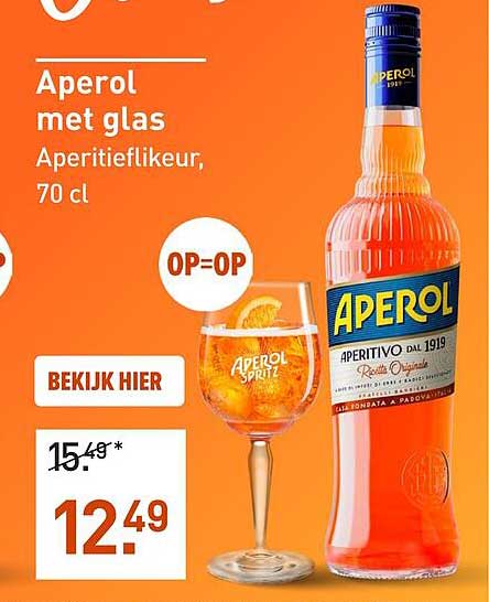 Aperol met glas Aperitief likeur, 70 cl OP=OP