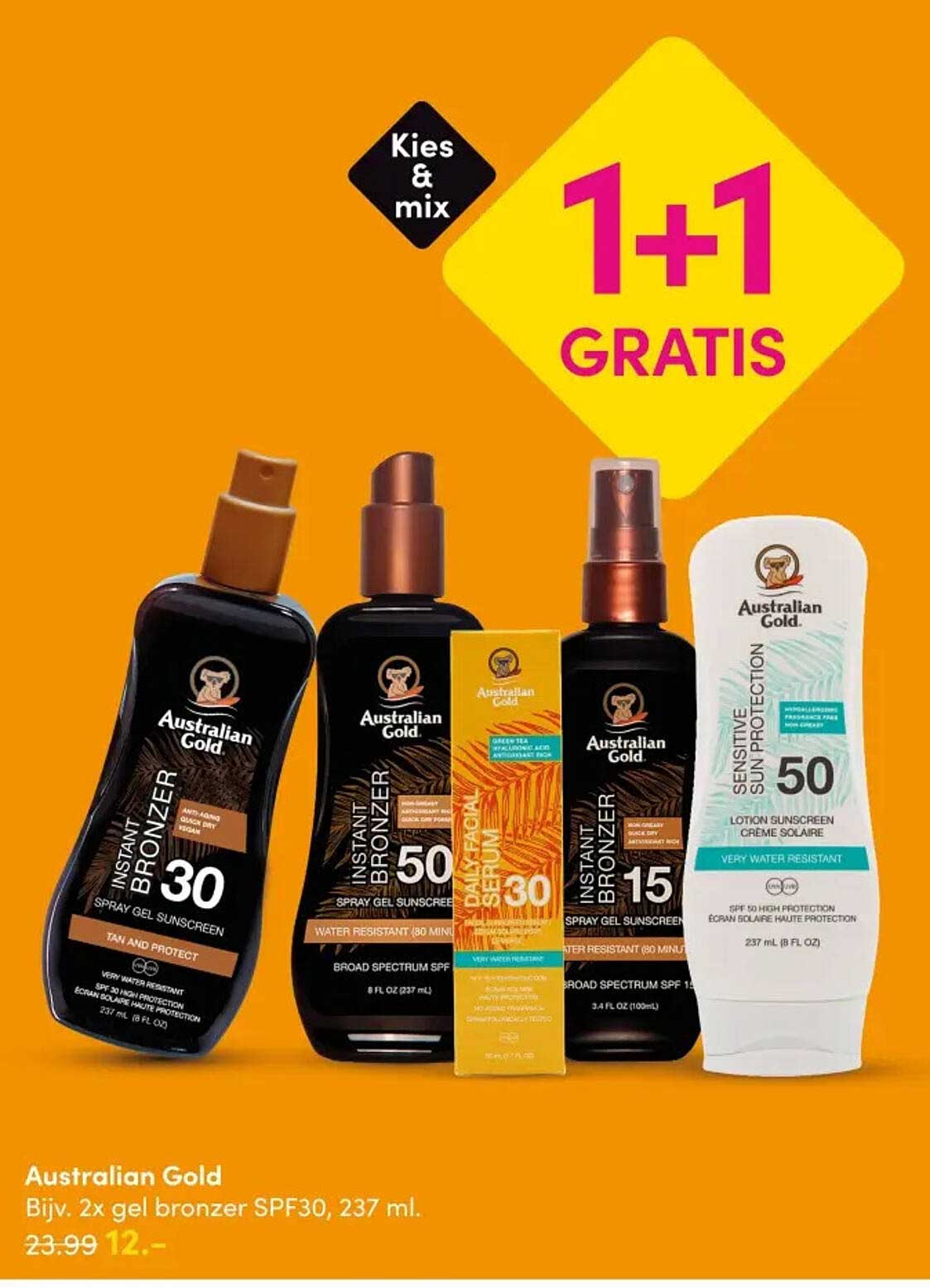 Australian Gold Bijv. 2x gel bronzer SPF30, 237 ml. 1+1 GRATIS