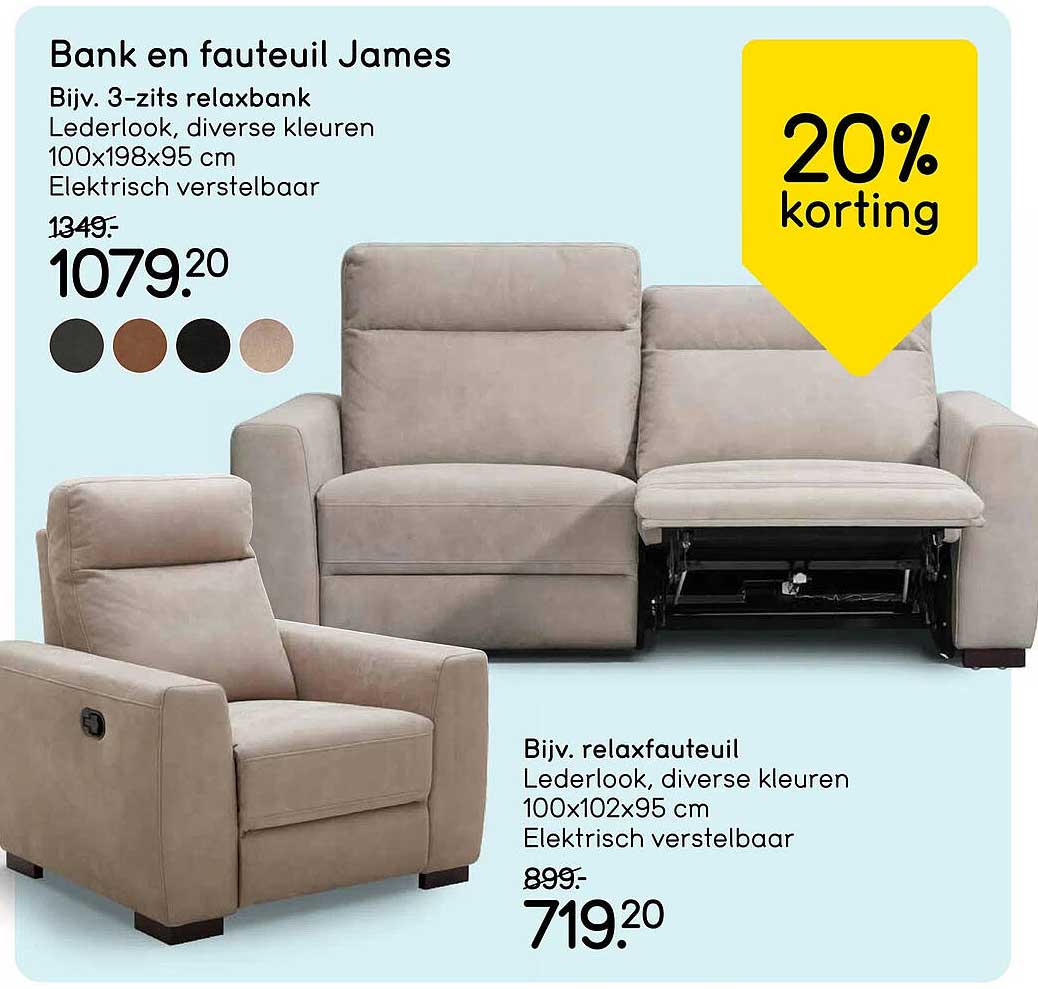 Bank en fauteuil James 20% korting