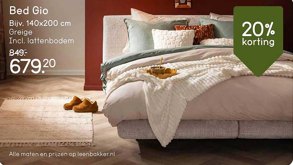 Bed Gio Bijv. 140x200 cm Greige Incl. lattenbodem 20% korting