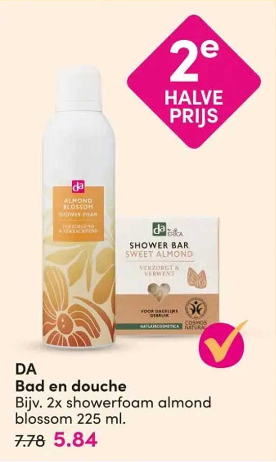 Bod en douche Bijv. 2x showerfoam almond blossom 225 ml. 2e halve prijs