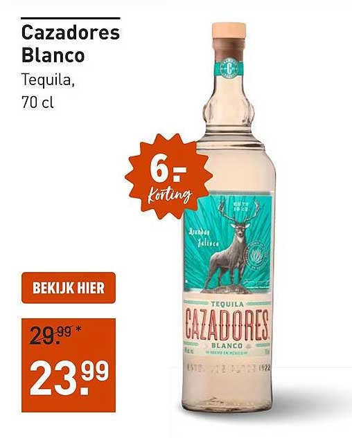 Cazadores Blanco Tequila, 70 cl