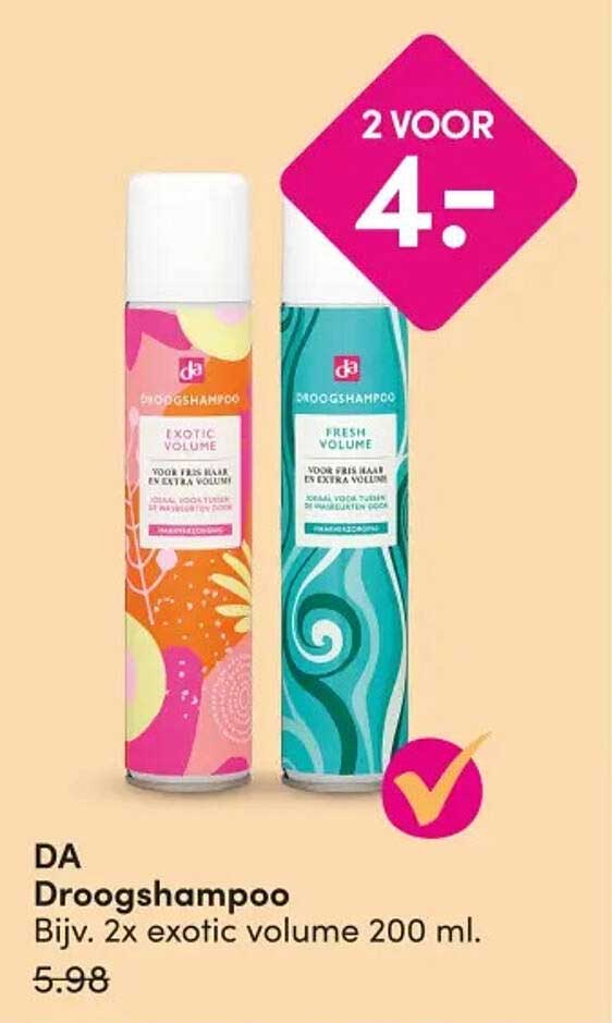 DA Droogshampoo Bijv. 2x exotic volume 200 ml. 2 voor 4,-