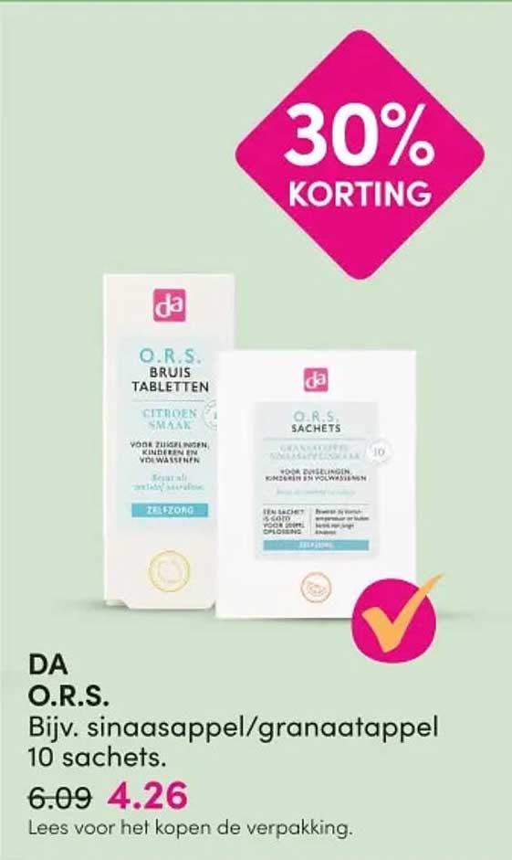 DA O.R.S. Bijv. sinaasappel/granaatappel 10 sachets. 30% KORTING