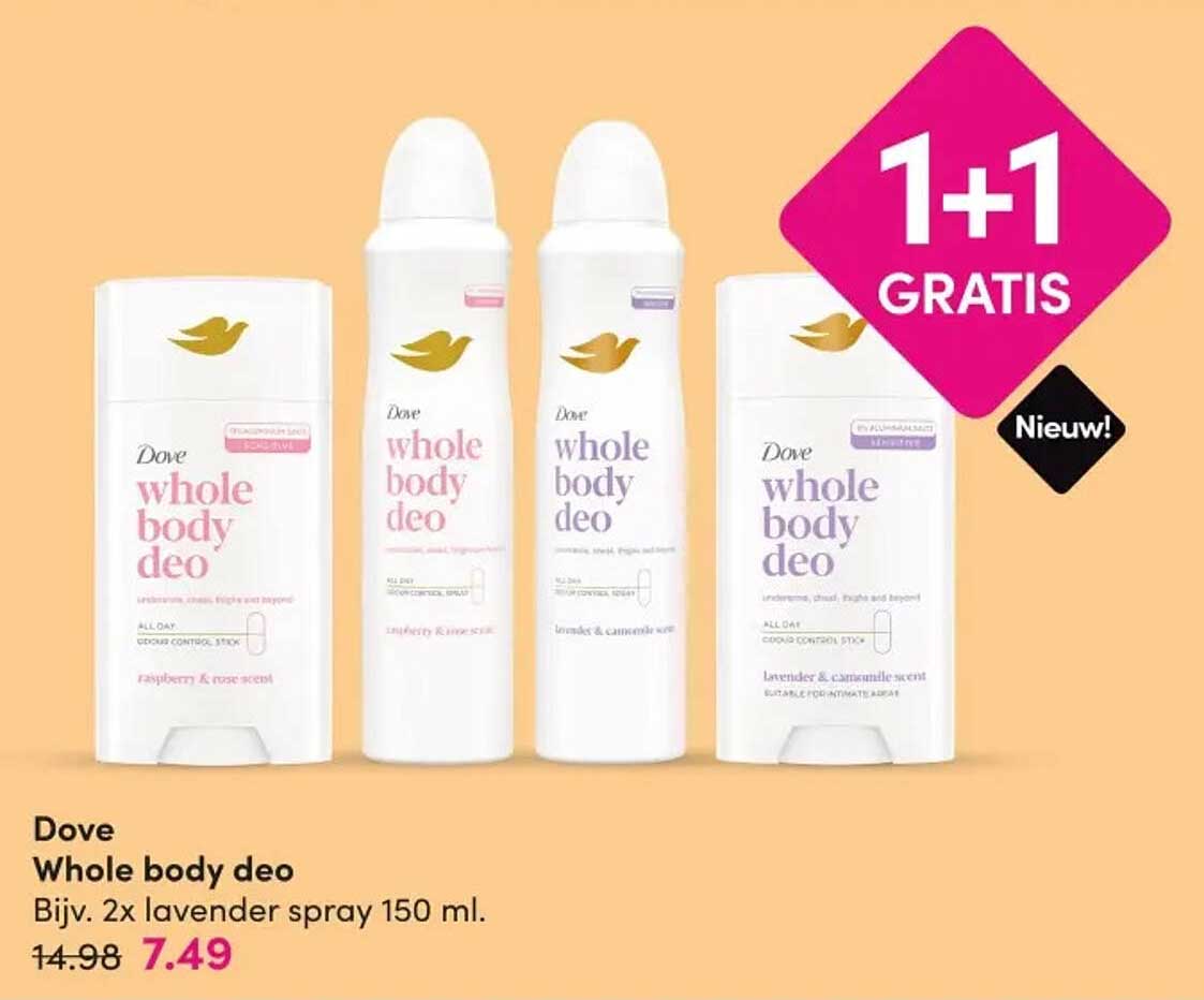 Dove Whole body deo Bijv. 2x lavender spray 150 ml. 1+1 GRATIS