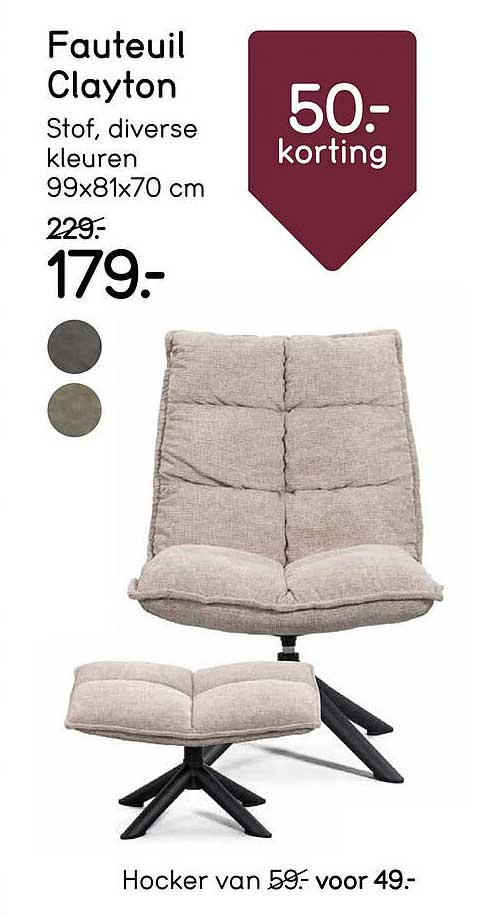 Fauteuil Clayton 50,- korting