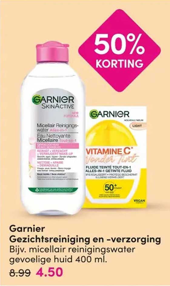 Garnier Gezichtsreiniging en -verzorging 50% KORTING