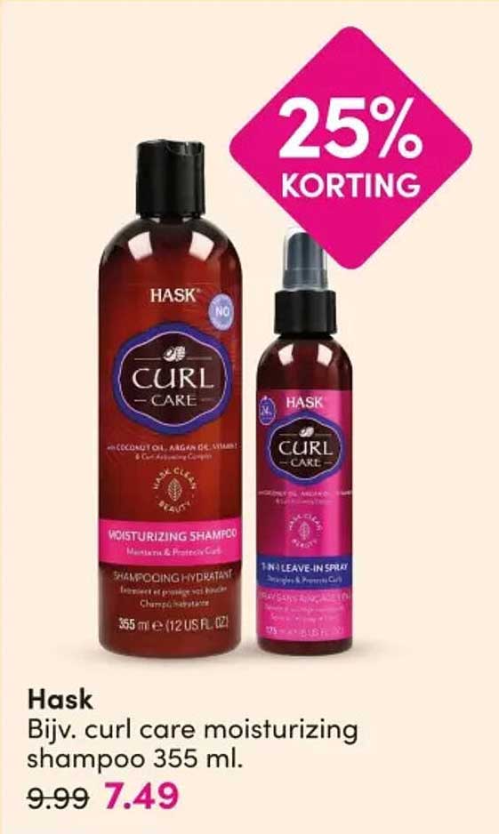 Hask Bijv. curl care moisturizing shampoo 355 ml. 25% KORTING