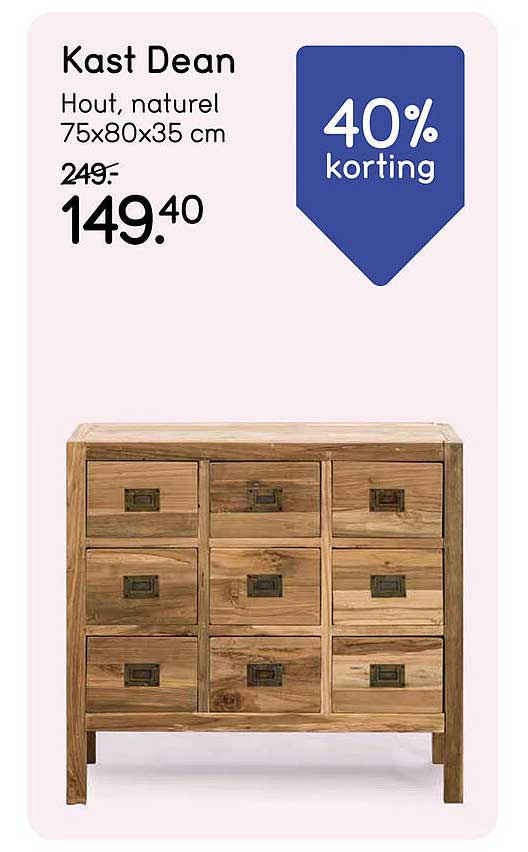 Kast Dean Hout, naturel 75x80x35 cm 40% korting