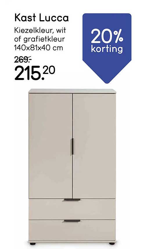 Kast Lucca Kieselkleur, wit of grafietkleur 140x81x40 cm 20% korting