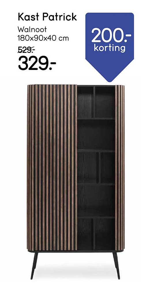 Kast Patrick Walnoot 180x90x40 cm 200.- korting