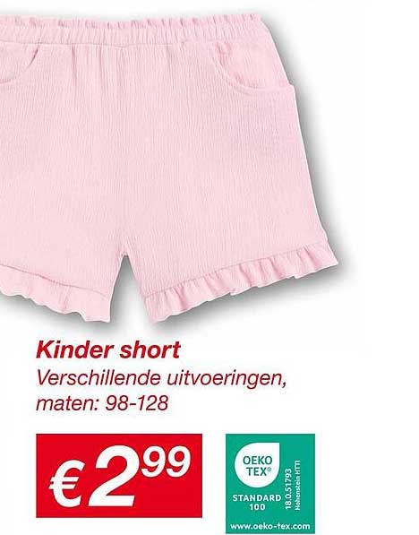 Kinder short Verschillende uitvoeringen, maten: 98-128