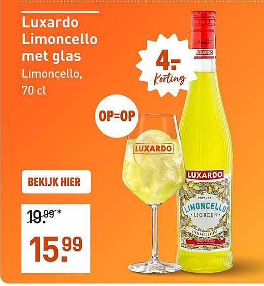 Luxardo Limoncello met glas Limoncello, 70 cl OP=OP 4,- Korting