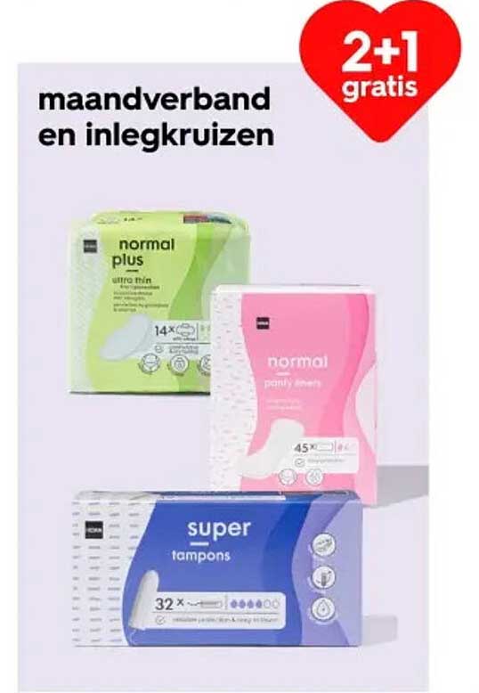 maandverband en inlegkruizen 2+1 gratis