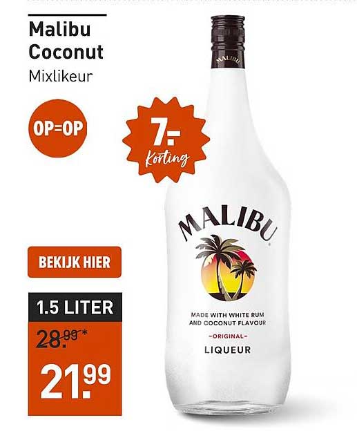 Malibu Coconut Mixlikeur 7.- korting