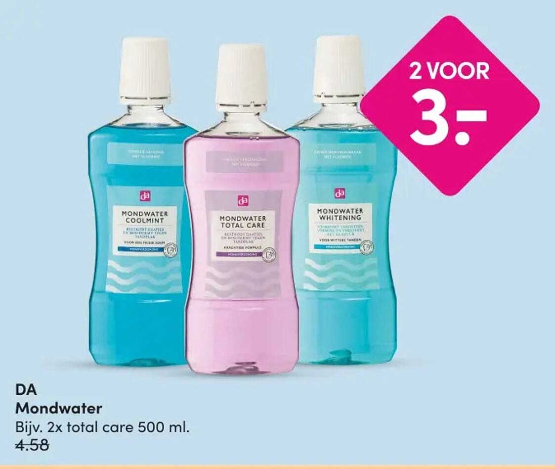 Mondwater Bijv. 2x total care 500 ml. 2 VOOR 3.-