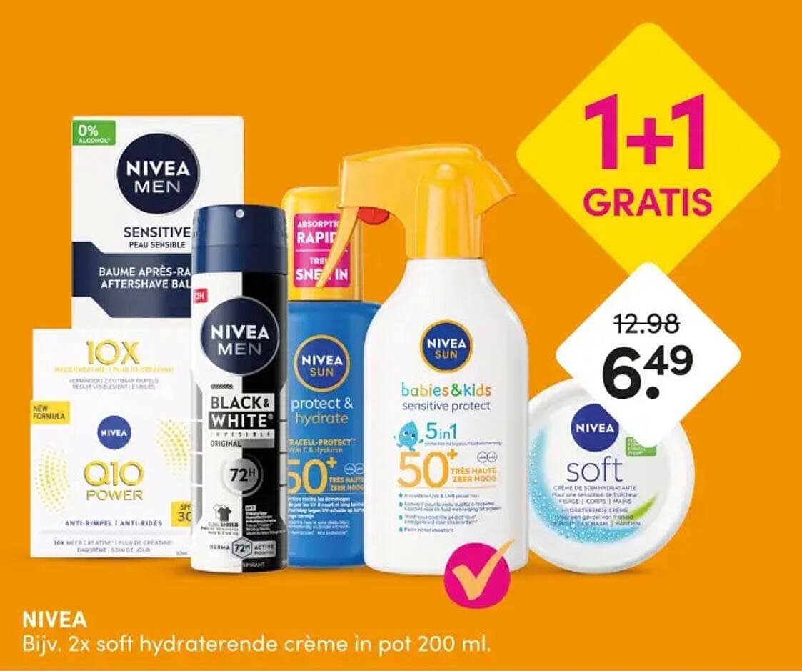 NIVEA Bijv. 2x soft hydraterende crème in pot 200 ml. 1+1 GRATIS