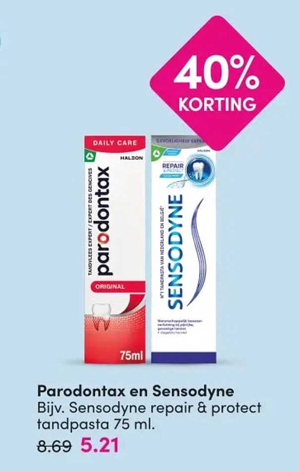 Parodontax en Sensodyne Bijv. Sensodyne repair & protect tandpasta 75 ml. 40% Korting