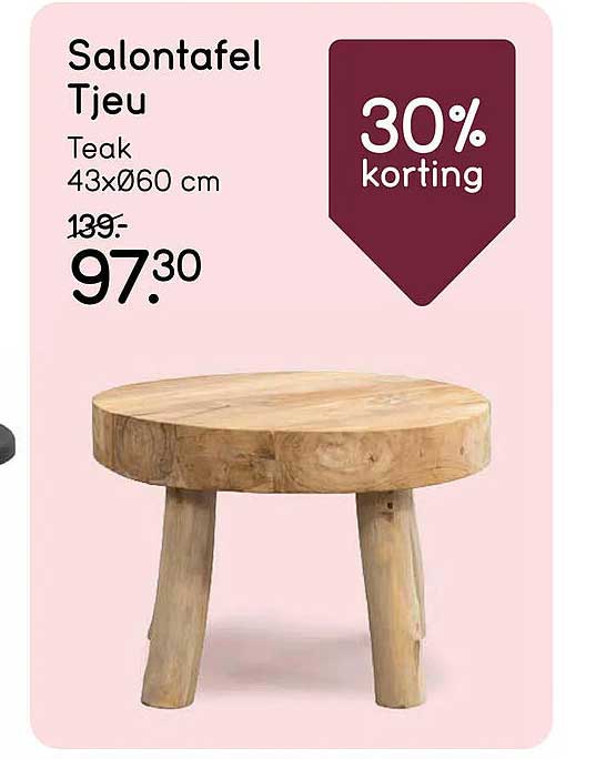 Salontafel Tjeu Teak 43xØ60 cm 30% korting