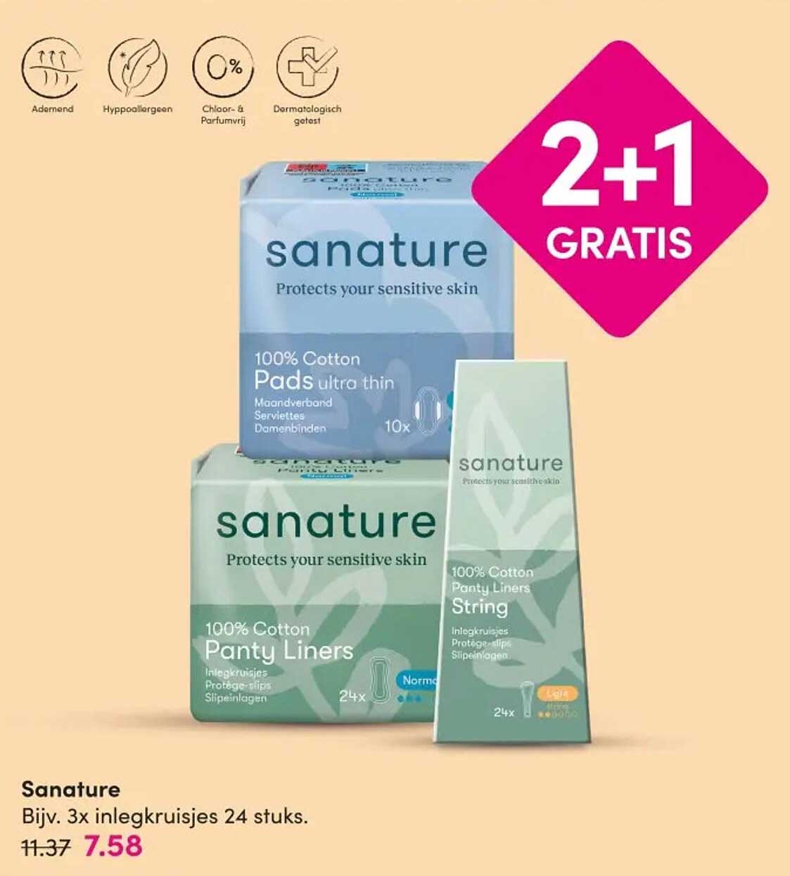 Sanature Bijv. 3x inlegkruisjes 24 stuks. 2+1 GRATIS