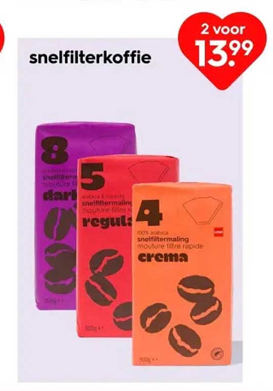 snelfilterkoffie 2 voor 13.99