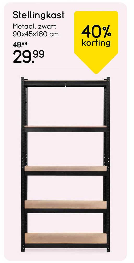 Stellingkast Metaal, zwart 90x45x180 cm 40% korting
