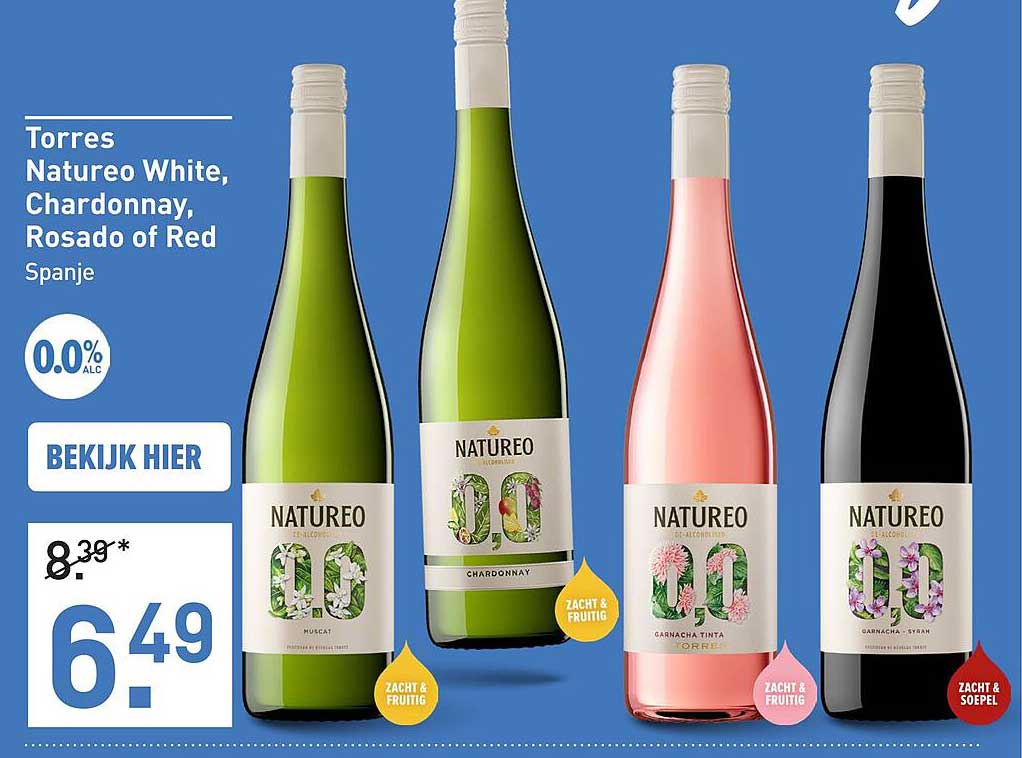 Torres Natureo White, Chardonnay, Rosado of Red Spanje