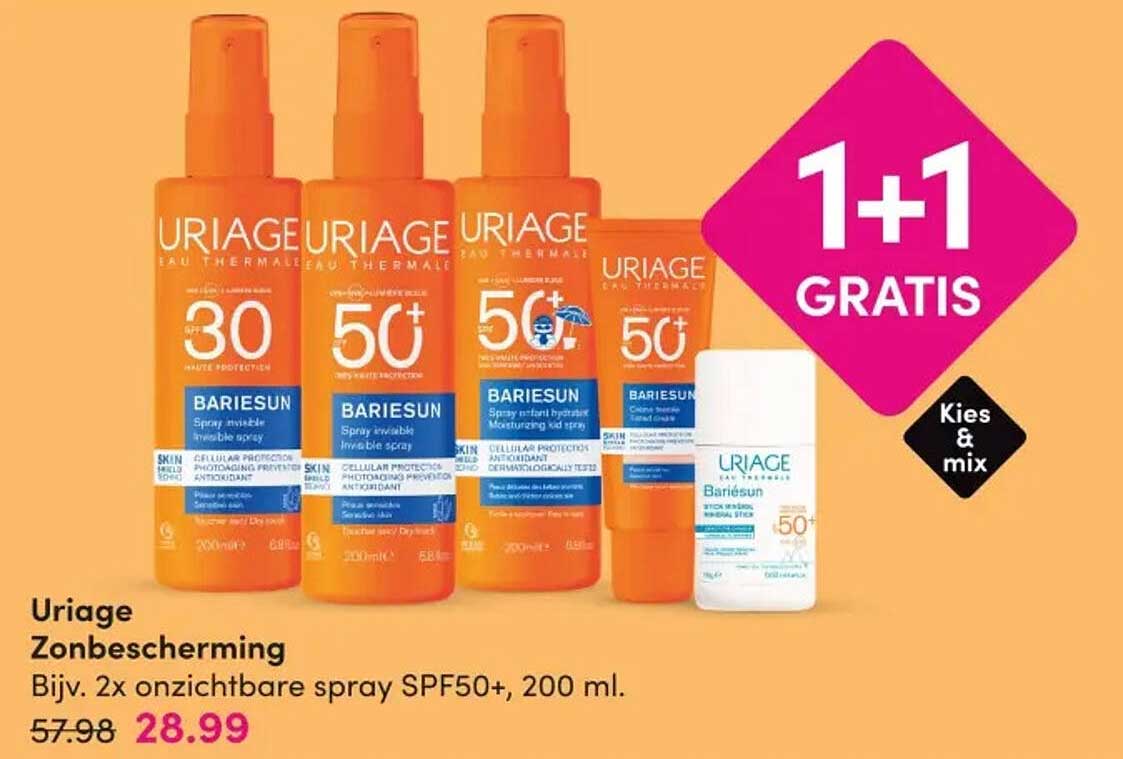 Uriage Zonnebescherming Bijv. 2x onzichtbare spray SPF50+, 200 ml. 1+1 GRATIS