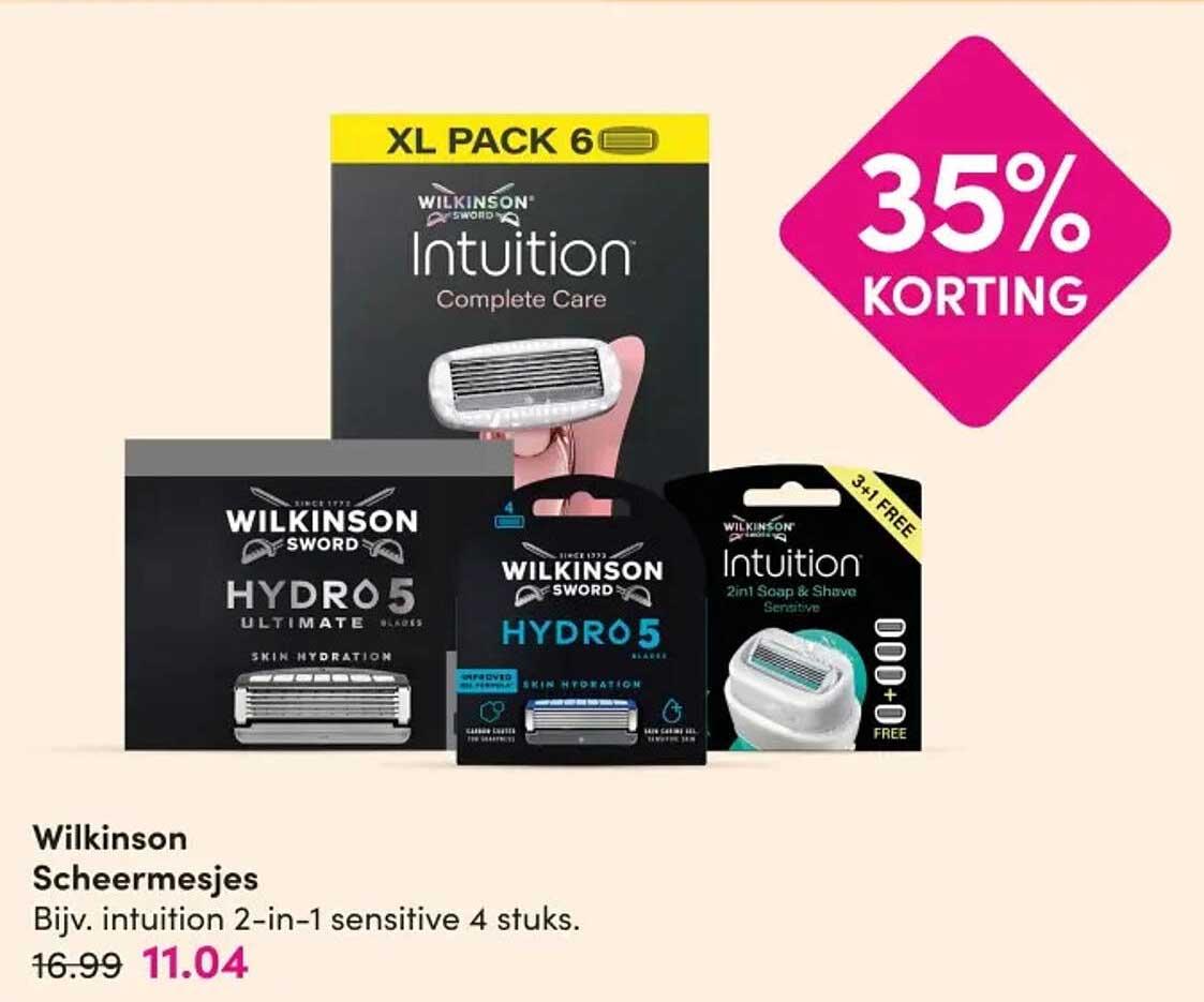 Wilkinson Scheermesjes - Bijv. intuition 2-in-1 sensitive 4 stuks. 35% KORTING