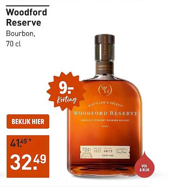 Woodford Reserve Bourbon, 70 cl 9,- korting