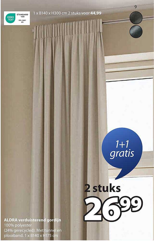 ALDRA verduisterend gordijn 1 x B140 x H175 cm 2 stuks voor 26,99
