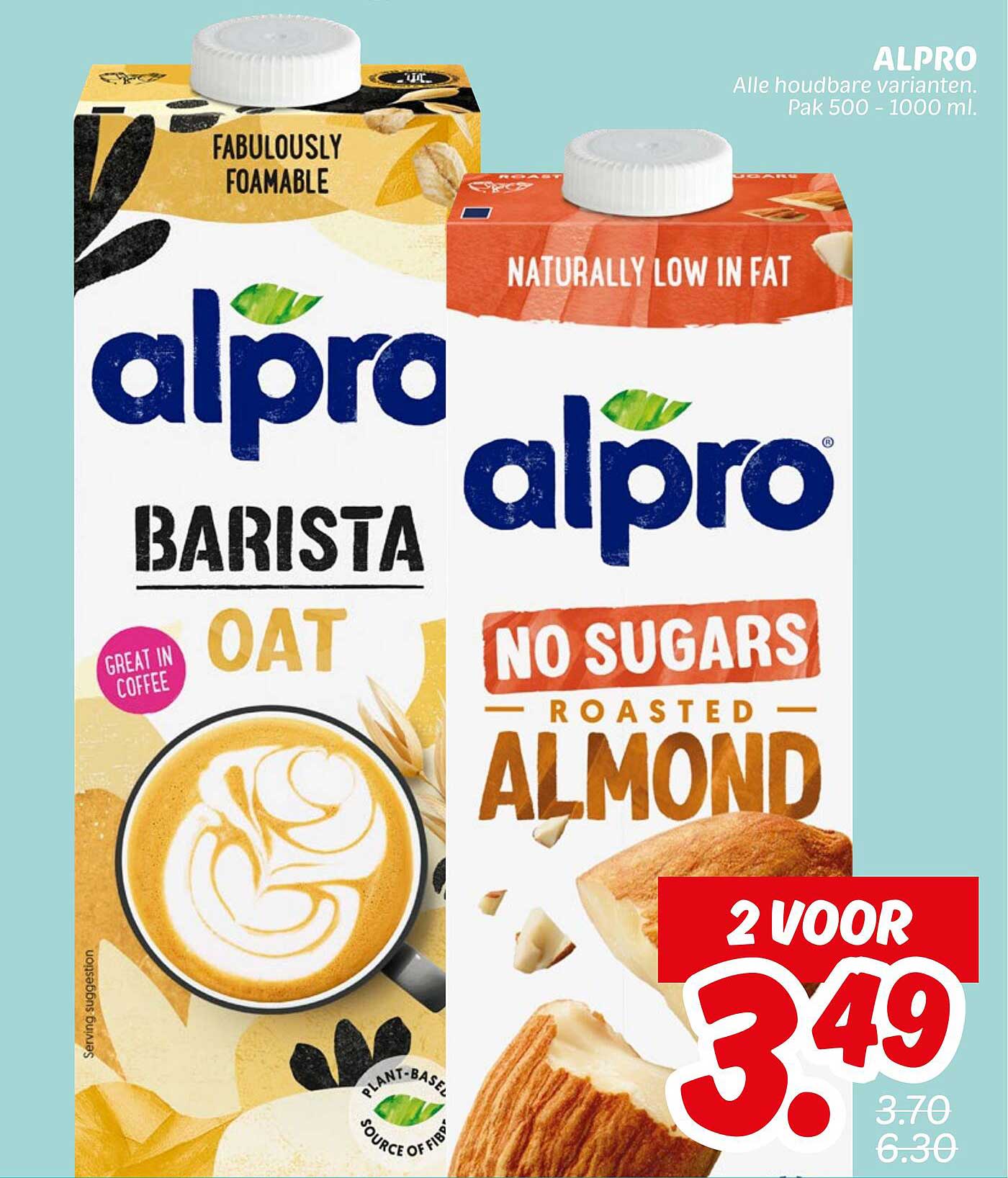 Alpro Barista Oat en No Sugars Roasted Almond - 2 voor €3,49