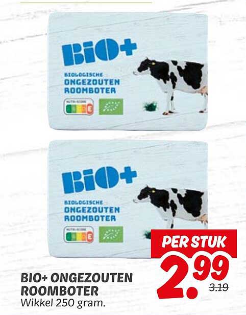 BIO+ Ongezouten Roomboter 250 gram