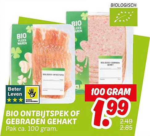 BIO ONTBIJTSPEK OF GEBAREN GEHAKT 100 GRAM