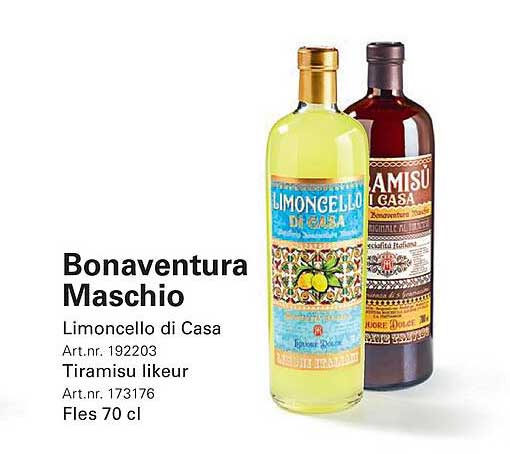 Bonaventura Maschio Limoncello di Casa en Tiramisù likeur Fles 70 cl