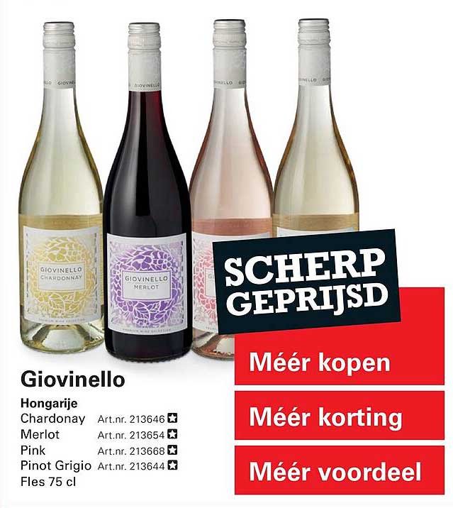 Giovinello Wijnen - Chardonnay, Merlot, Pink en Pinot Grigio