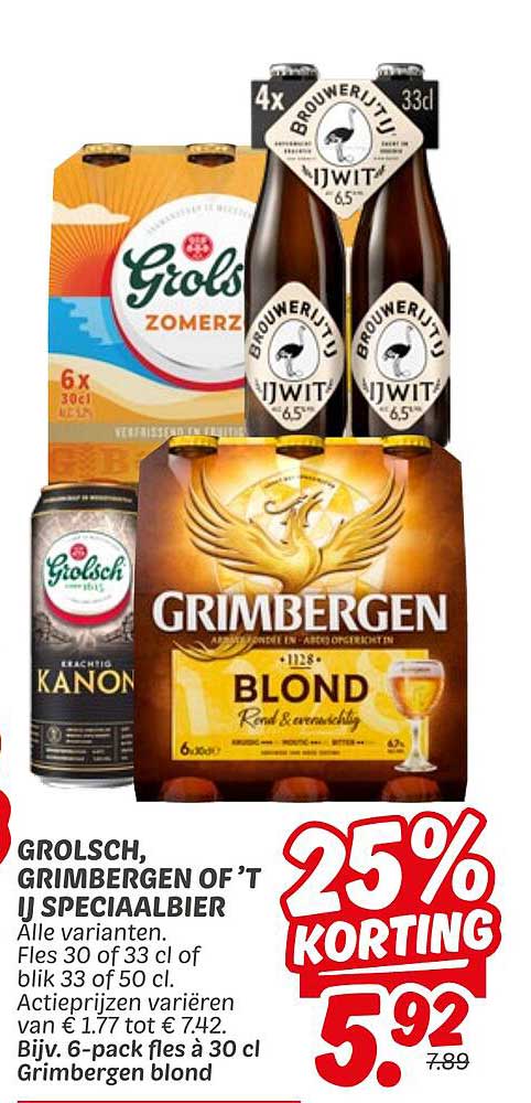 Grolsch, Grimbergen of ’t IJ Speciaalbier - 25% Korting